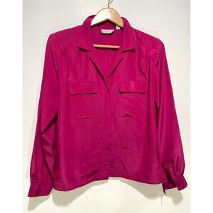 SK and company VTG utility shirt peasant sleeve pink business casual women's 12